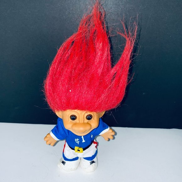 Russ Troll Doll Red Hair #1 Jersey Sports Player Blue White Outfit Toy Figure - Picture 1 of 4